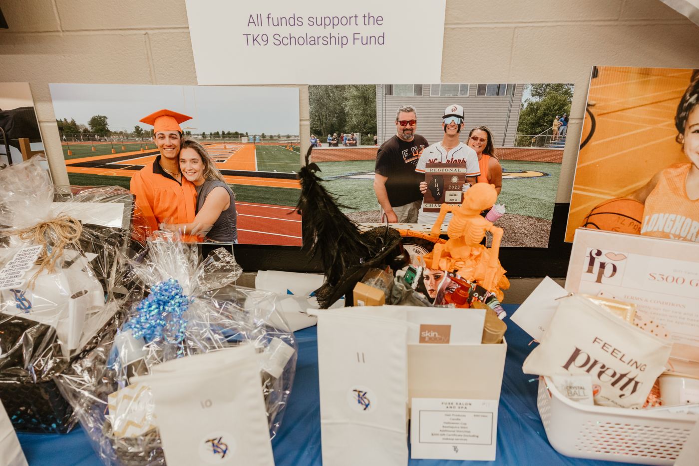 The TK9 Scholarship Fund display with photos of Tyler