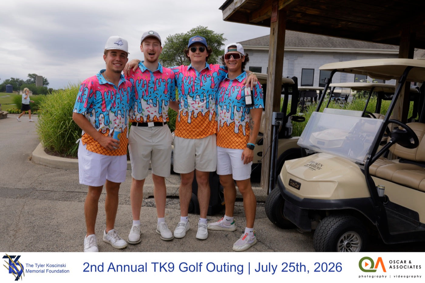 A foursome in matching shirts