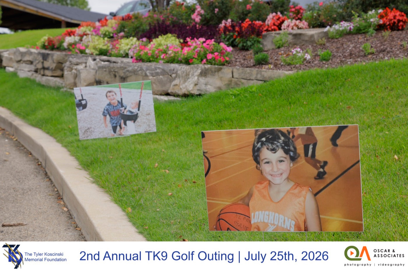 Childhood photos of Tyler lining the entrance drive